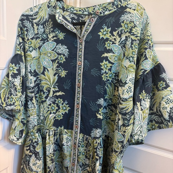 Anthropologie Blue and Green Floral Mini Dress - Picture 4 of 7